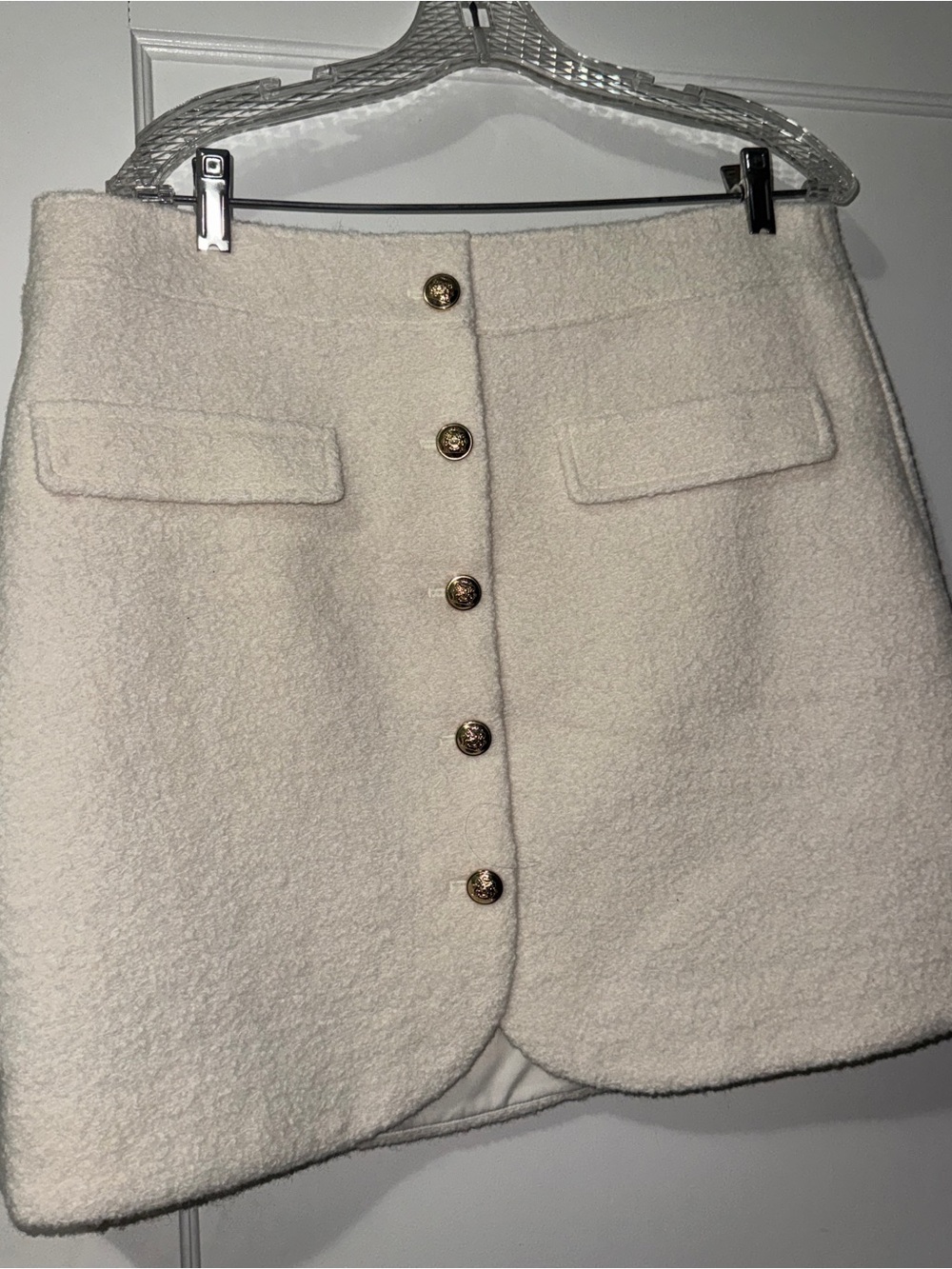 Loft Cream Button-Front Bouclé Mini Skirt